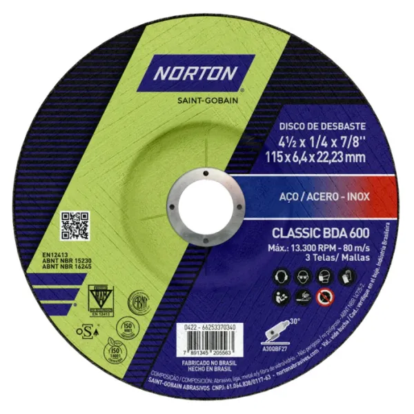 DISCO DESBASTE NORTON CLASSIC BDA600 115X6.4X22.23