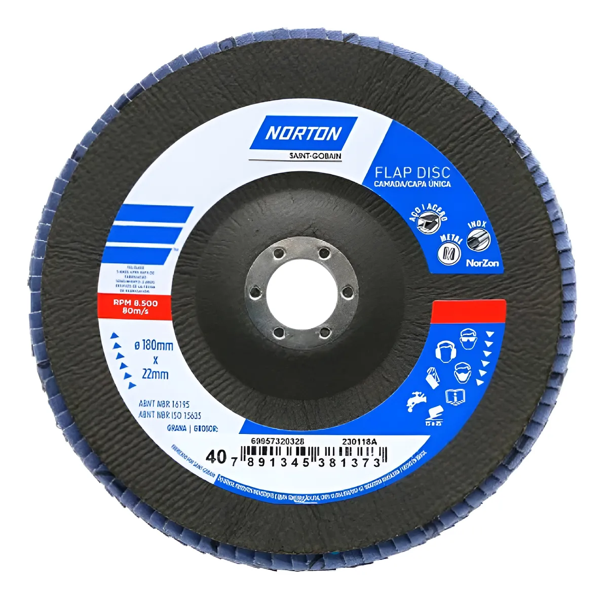 DISCO FLAP FIBRA ORIGINAL R822 180X22.23 GR40 NORTON