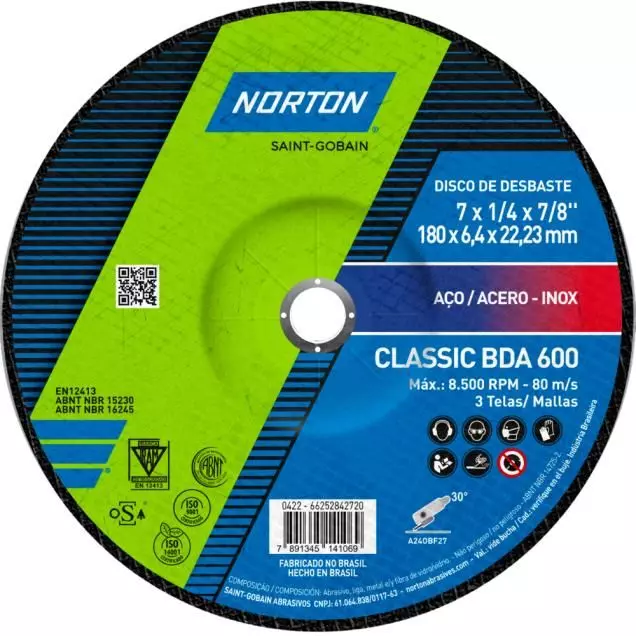 DISCO DESBASTE NORTON CLASSIC BDA600 180X6.4X22.23